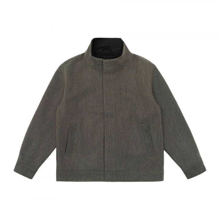 Herr kort skärning ullblandning blouson jacka med ståkrage, dold knäppslå och enkel siluett