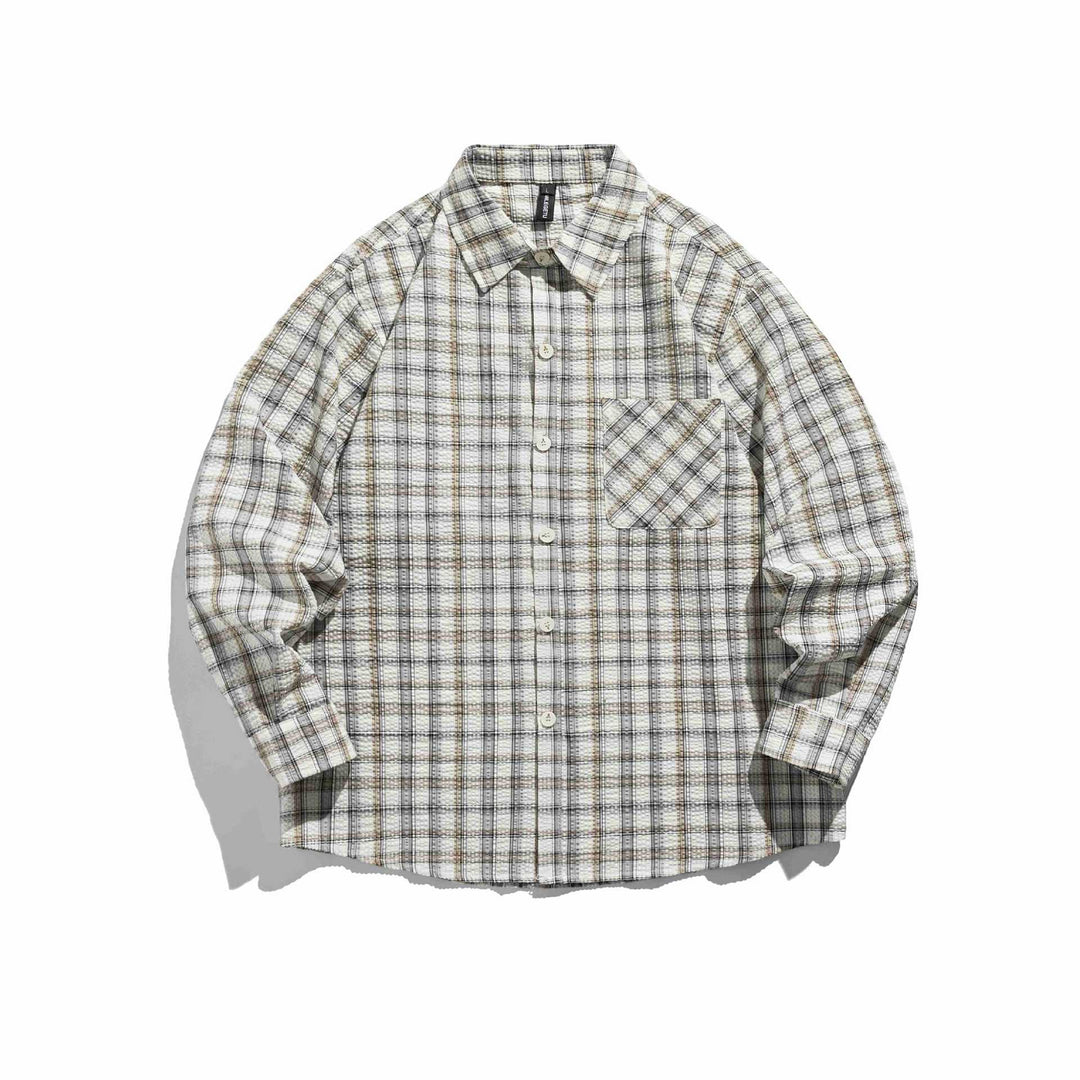 Dam Oversized Rutig Skjorta Jacka med Quiltad Structure