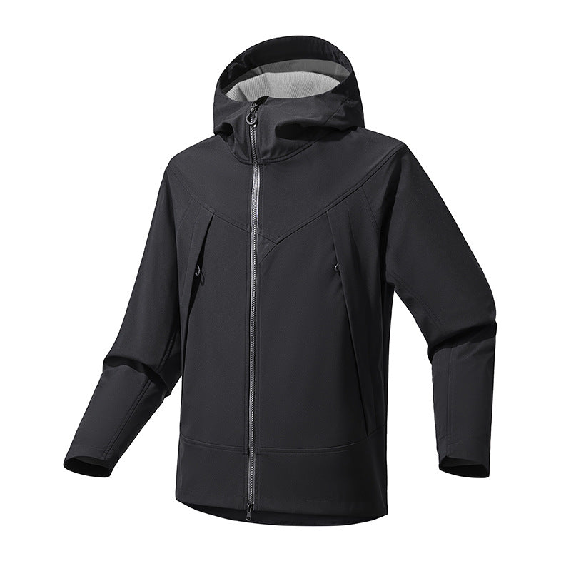 Herr Technical Softshell Utomhus Jacka med Huva Vindskyddande Stretch och Tvåvägsdragkedja