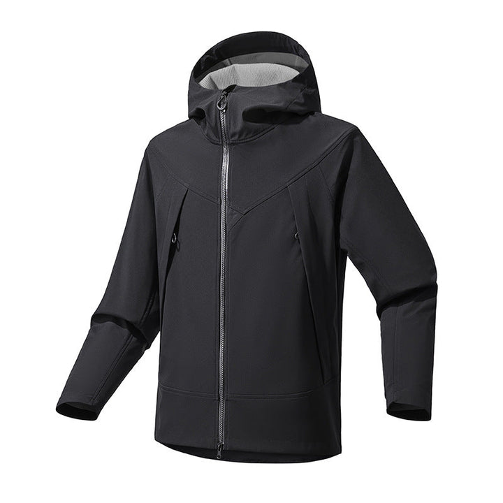 Herr Technical Softshell Utomhus Jacka med Huva Vindskyddande Stretch och Tvåvägsdragkedja