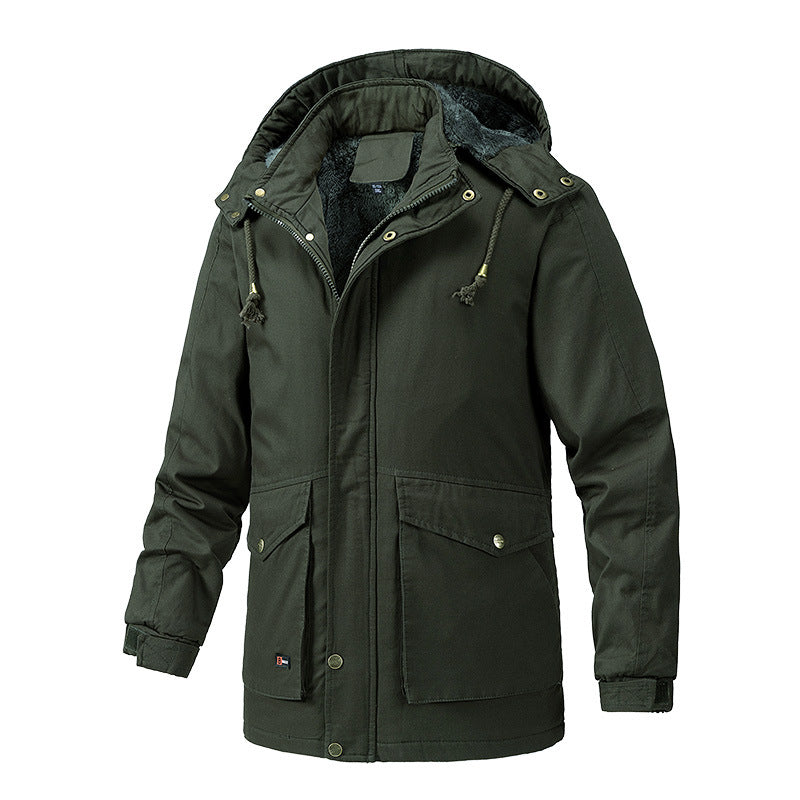 Herr Canvas Parkas med Sherpa Foder, Extended Skärning och Funktion Arm Ficka