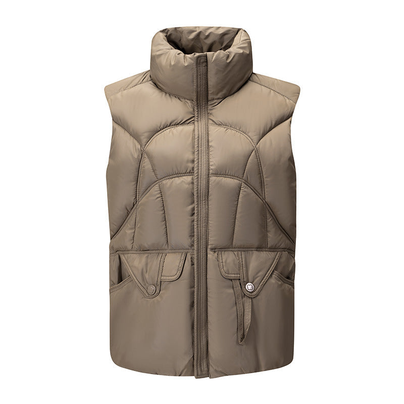 Dam modern-stil kviltad thermal väst med ergonomic body quilting och hög ståkrage