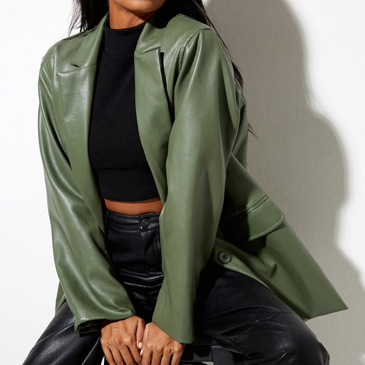 Dam Oversized Konstläder Blazer Jacka