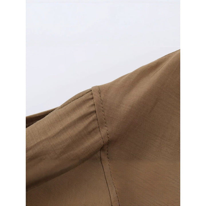 Dam Kort Skärning Pleated Blouson Jacka med Balloon Ärmar och Smocked Waist