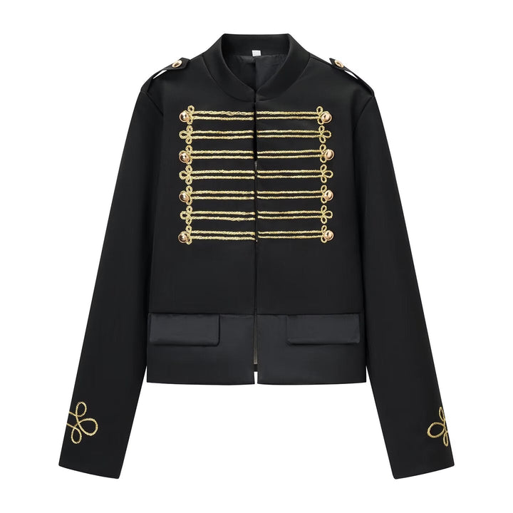 Dam Military Inspired Kort Jacka med Guld Cord Application och Stå Krage