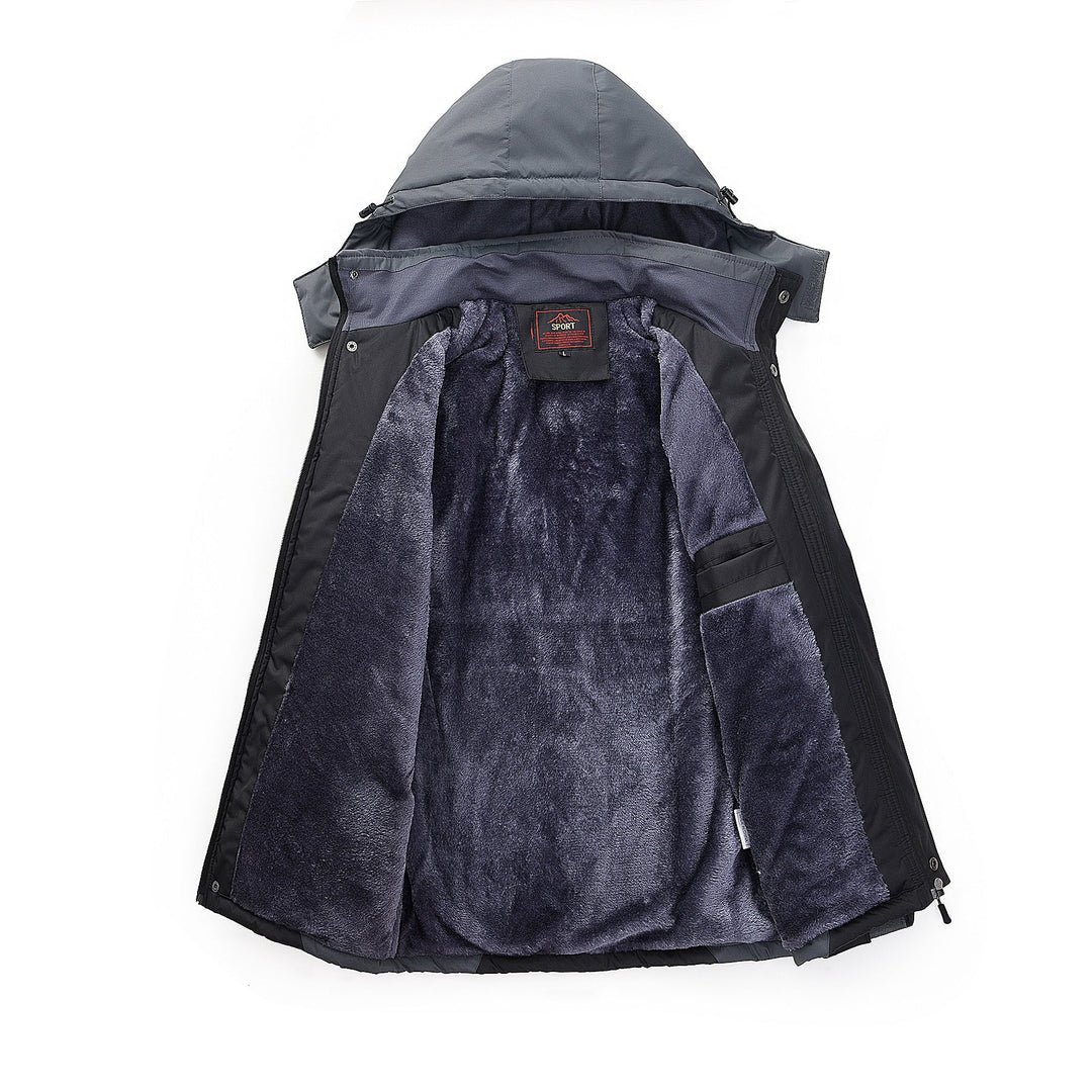 Herr Vattenavvisande Utomhus Jacka med Teddy Fleecefoder, Justerbar Huva, och Multifunction Fickor