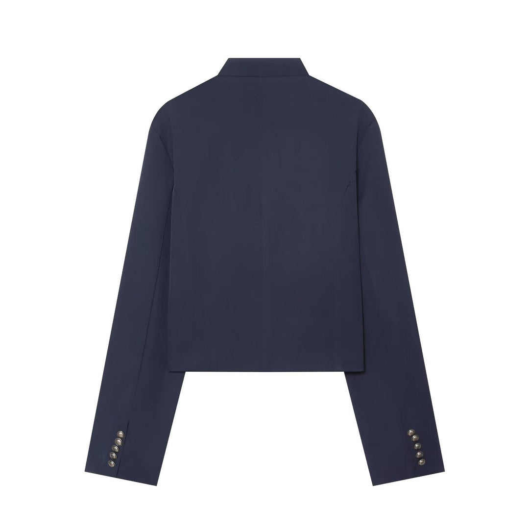 Dam Kort Blouson i Military Stil med Dekorativ Cords och Stå Krage