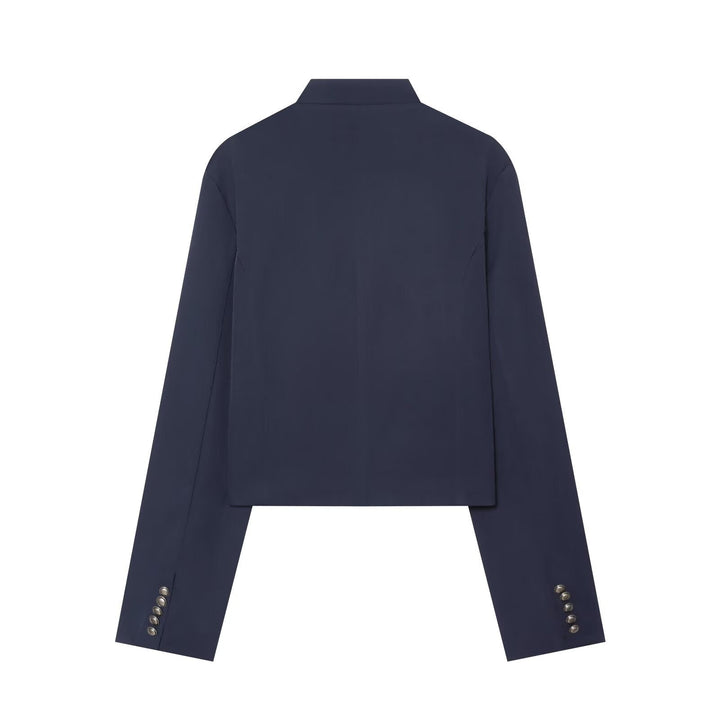 Dam Kort Blouson i Military Stil med Dekorativ Cords och Stå Krage