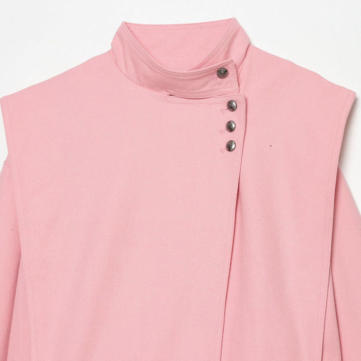 Dam kort-skärning stand krage jacka med asymmetric snap placket och cape axel