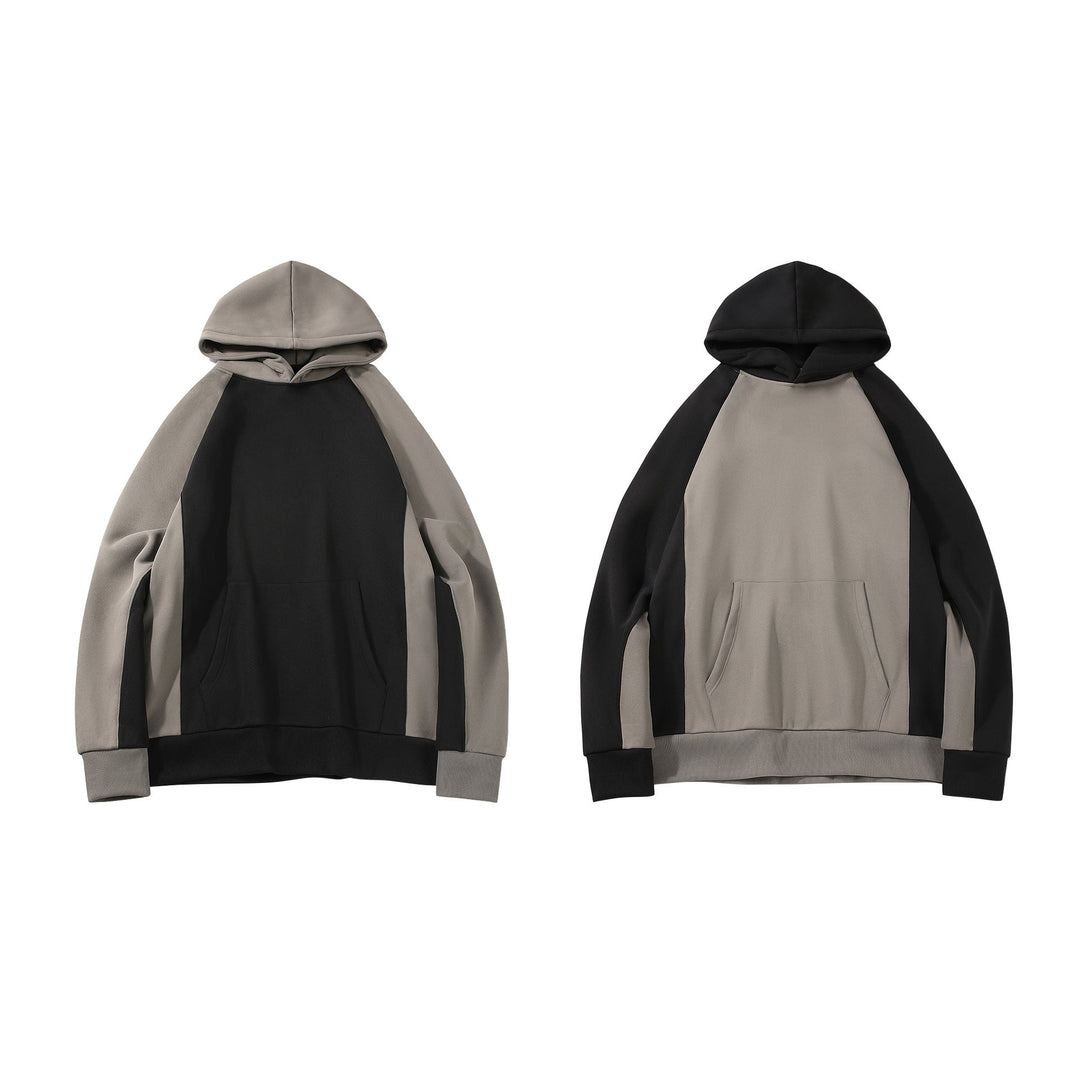 Herr Kapuzenpullover Im Colourblock-Design med Raglanärmeln, Kängurutasche och Ribbad Fåll