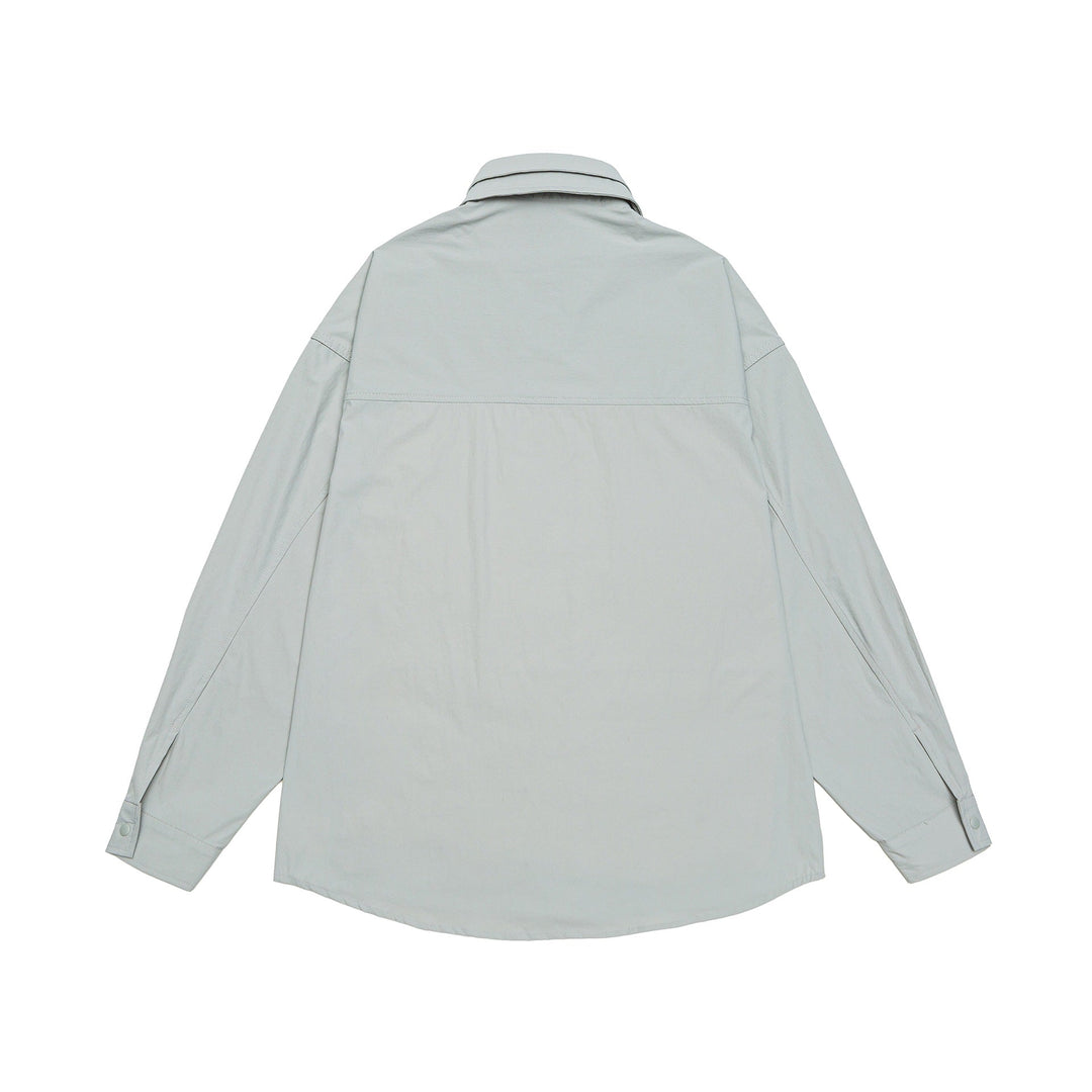 Unisex Oversized Skjorta Jacka med Tryckknapp Knapp Fram och Lapp Bröstficka
