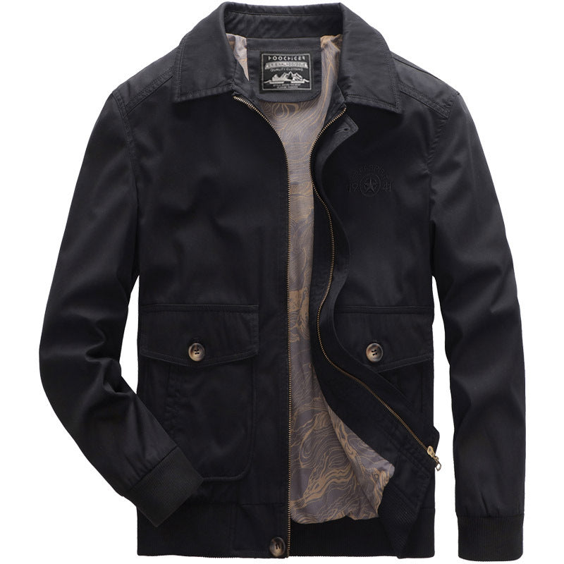Herr Lätt Harrington Jacka i Worker Look med Knapp Lock Fickor, Dragkedja och Ribbad Muddar