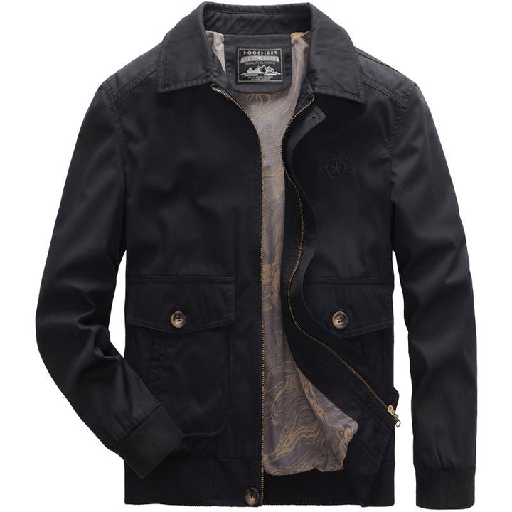 Herr Lätt Harrington Jacka i Worker Look med Knapp Lock Fickor, Dragkedja och Ribbad Muddar