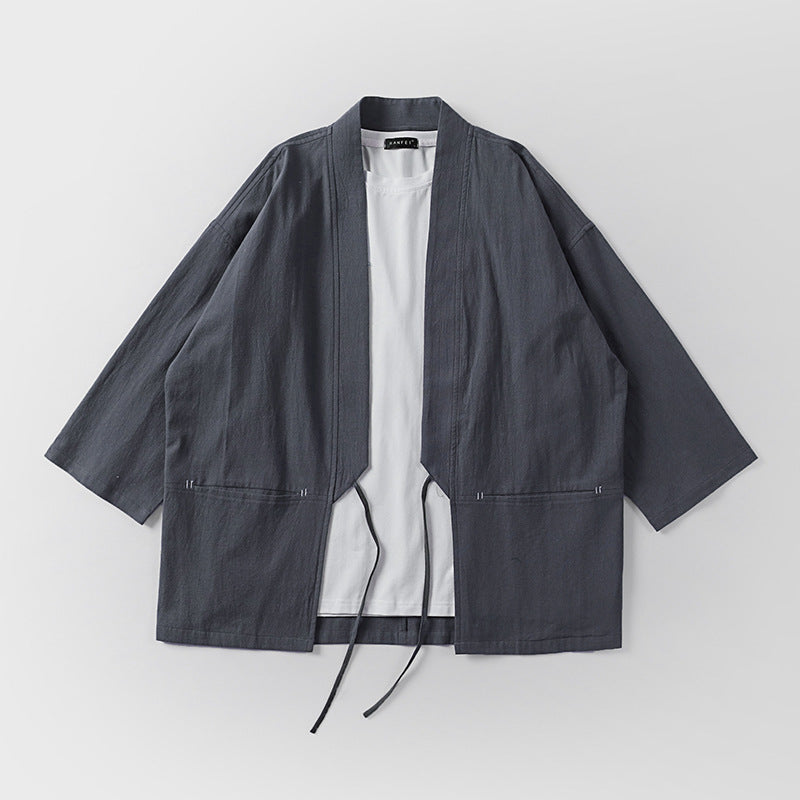 Unisex Kimono-Haori-jacka med knytband och three-quarter ärmar