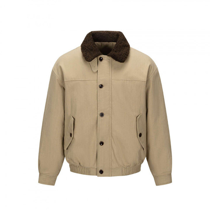 Herr short-cut blouson jacka i field stil med teddy krage och fickor med lock