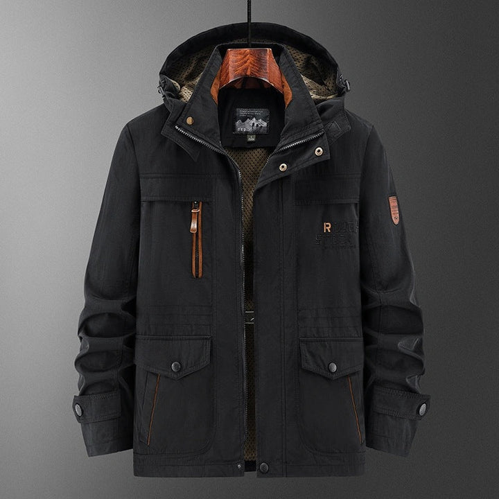 Herr Weatherproof Utility Fältjacka med Huva, Mesh Foder och Multi-Function Fickor