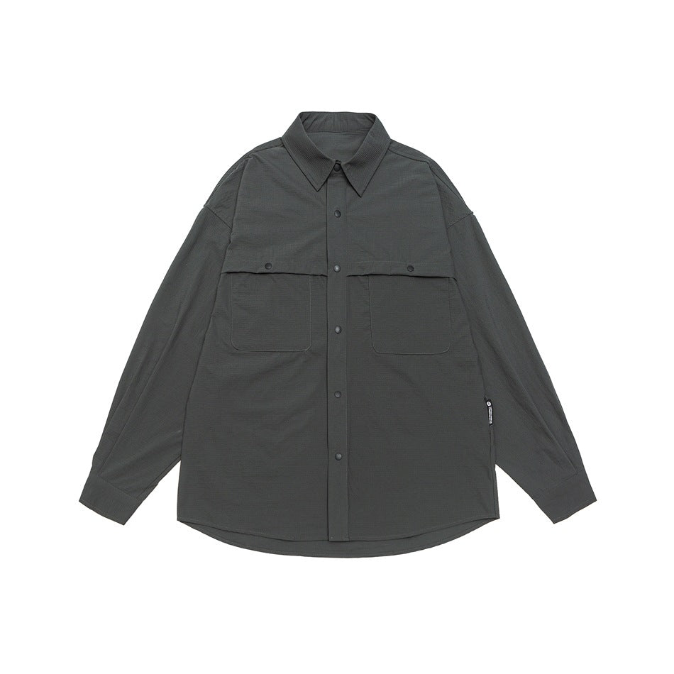 Unisex Oversized Skjorta Jacka i Utility Stil med Tryckknappsslå