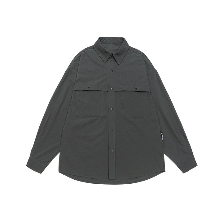 Unisex Oversized Skjorta Jacka i Utility Stil med Tryckknappsslå