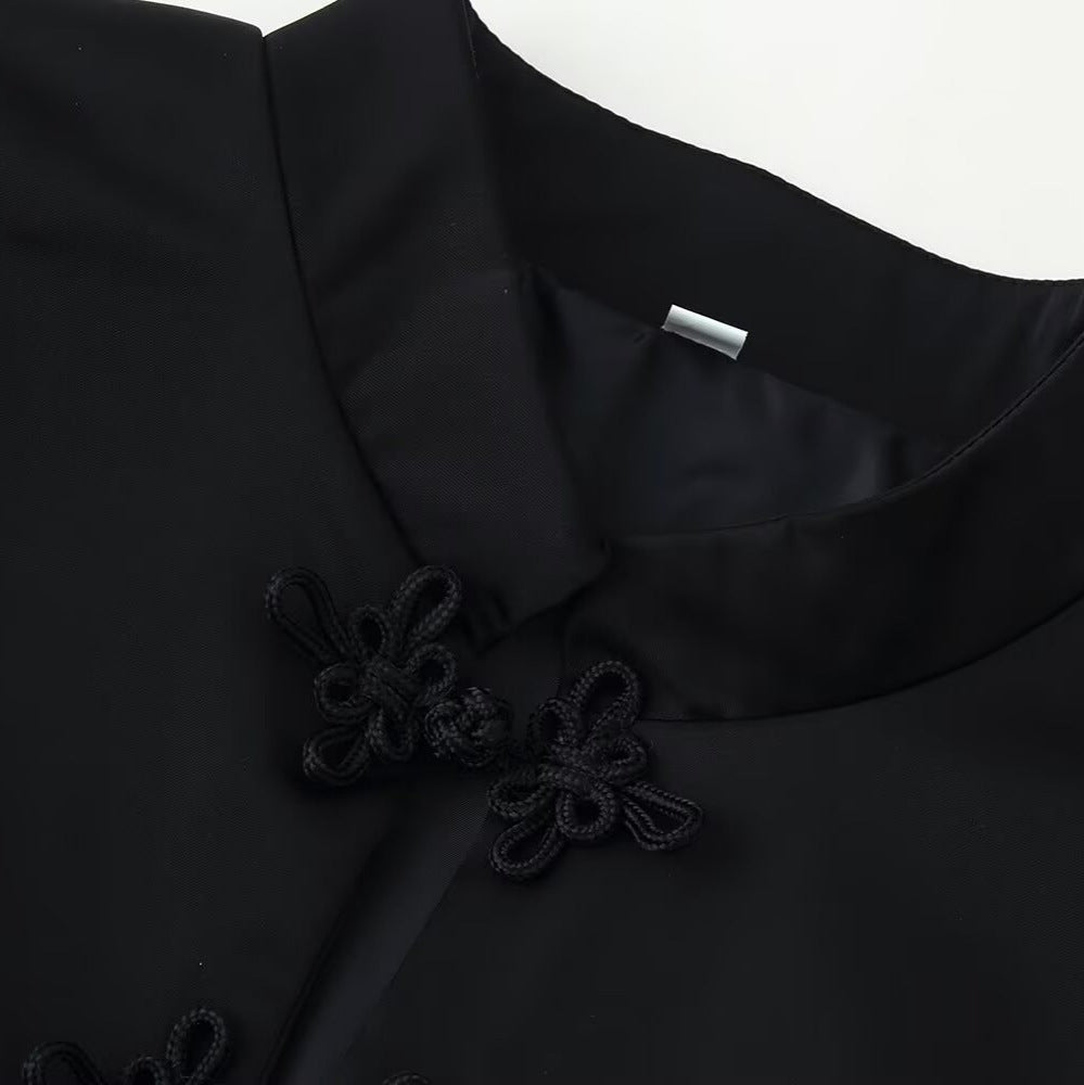 Dam skräddad kort jacka in Mandarin stil med dekorativ Knots