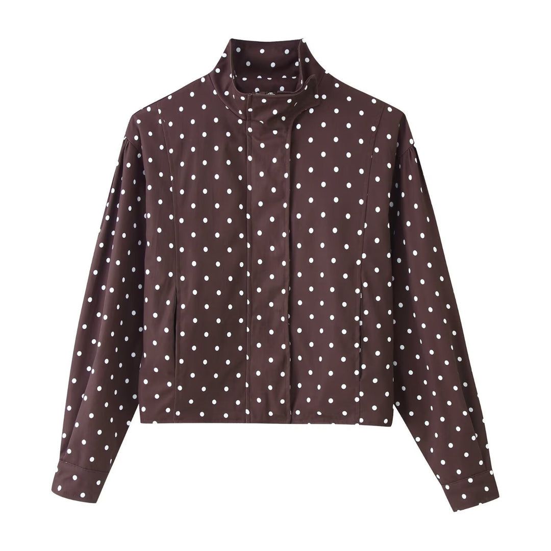 Dam Polka Dot kort jacka med Stand krage och dold Snap knappslå
