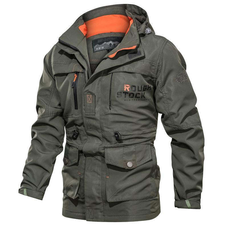 Herr Utility Parka med Huva, Justerbar Midja Regulation och Multifunctional Fickor