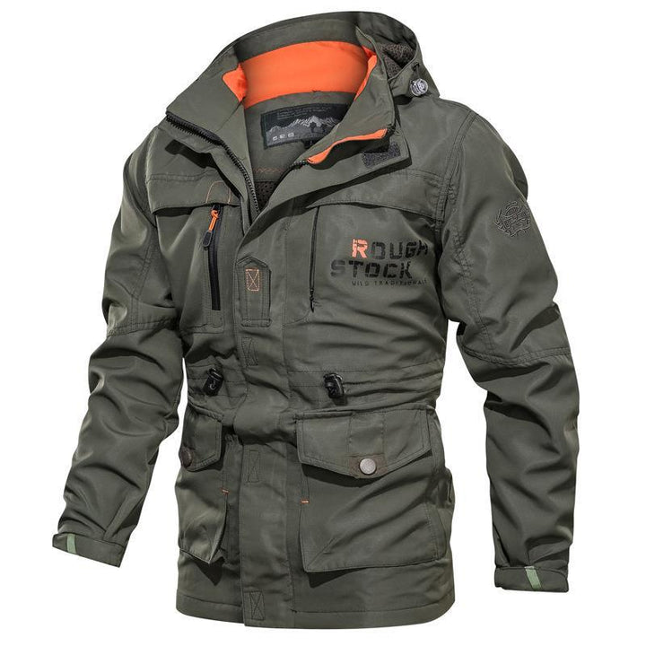 Herr Utility Parka med Huva, Justerbar Midja Regulation och Multifunctional Fickor