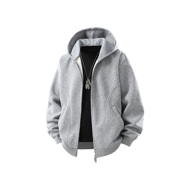 Herr Kapuzensweatjacke med Durchgehendem Reißverschluss, Ribbad Fåll och Versteckten Seitentaschen