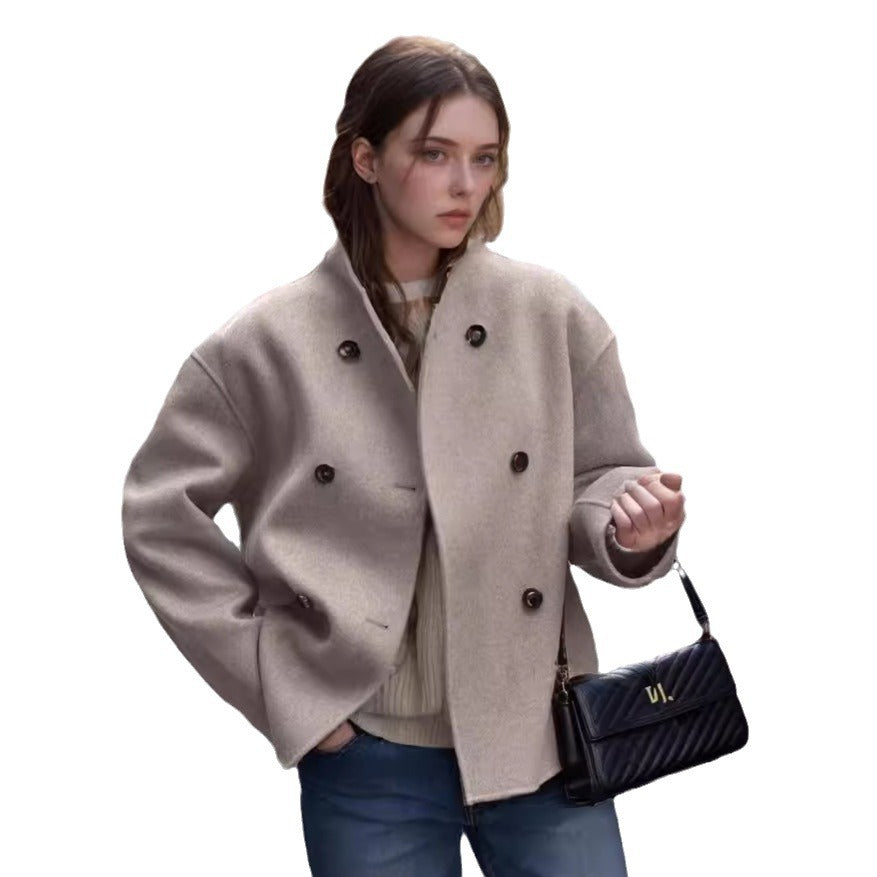 Dam kort Boucle Boxy jacka in Double-Breasted med Drop Shoulder