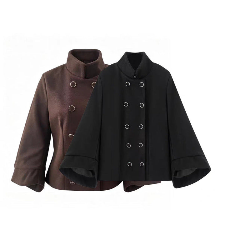 Dam Tailored Double-Breasted Kort Jacka med Stå Krage och Bell Ärmar