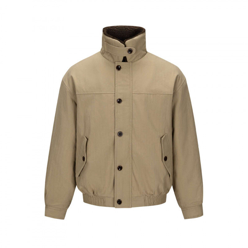 Herr short-cut blouson jacka i field stil med teddy krage och fickor med lock