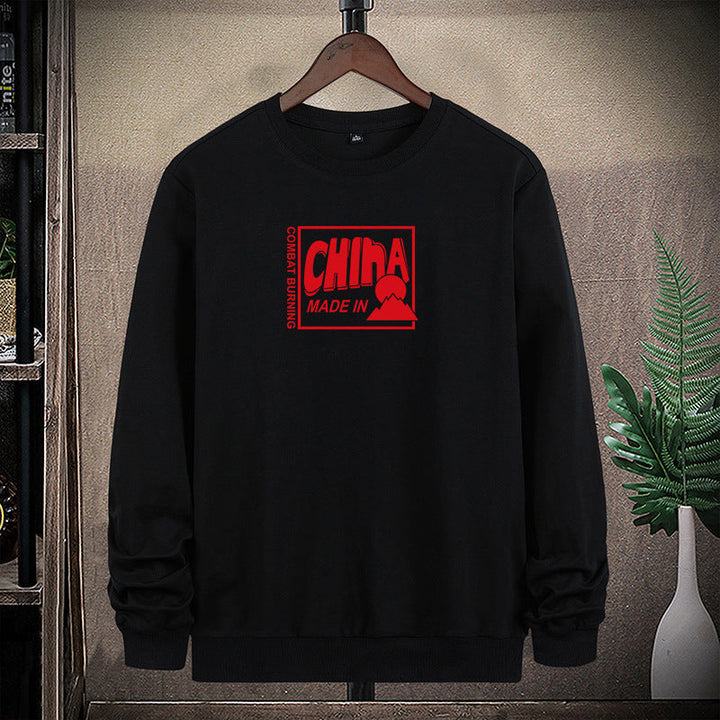 Herr College-Tröja med Crew Neck och Eye-Catching Statement Fram Tryck