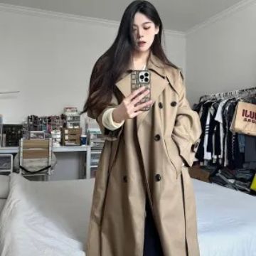 Dam Longer oversized trenchcoat med Double-Breasted knäppning och oversized Lapels