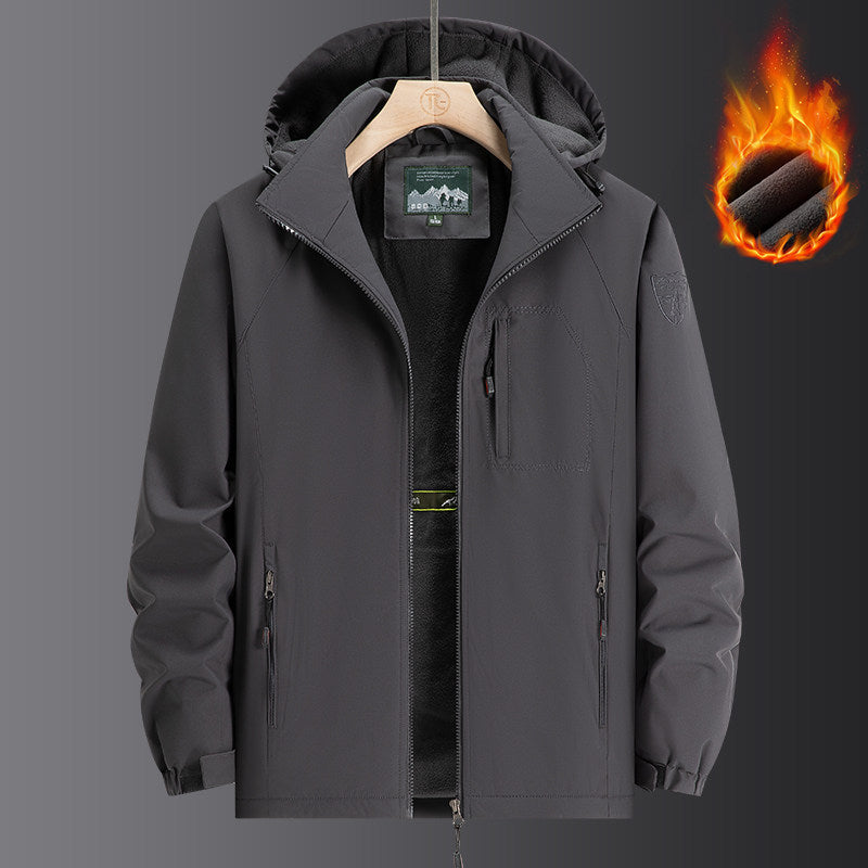 Herr Weatherproof Softshelljacka med Full Fleecefoder, Justerbar Huva och Vindskyddande Membrane