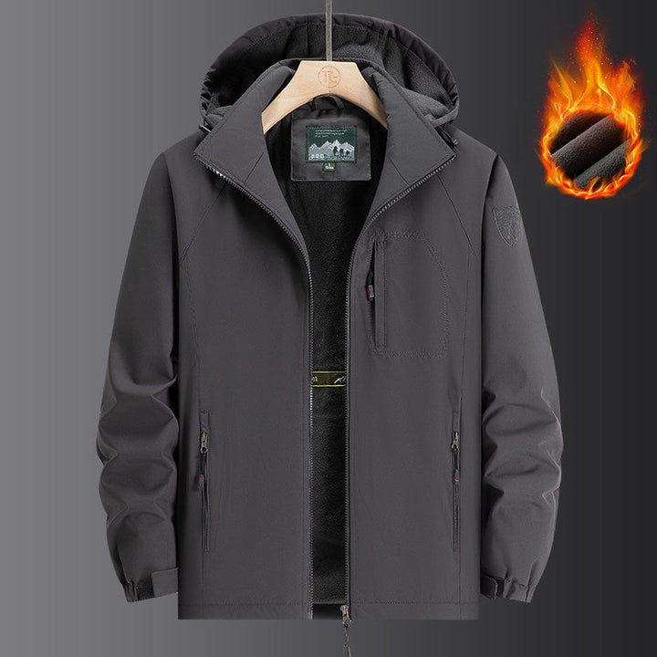 Herr Weatherproof Softshelljacka med Full Fleecefoder, Justerbar Huva och Vindskyddande Membrane