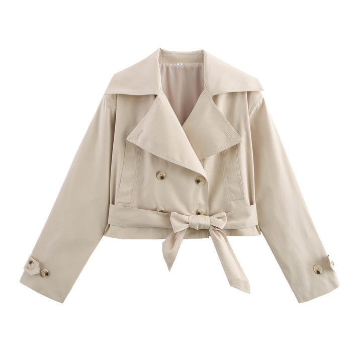 Dam Kort Trenchcoat i Boxig Skärning med Wide Lapels och Tie