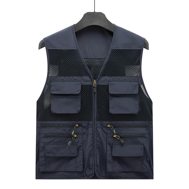 Herr Multifunctional Mesh Utility Väst med Dragkedja och Flera Fickor