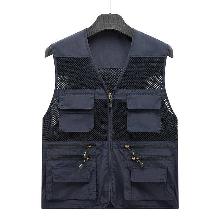 Herr Multifunctional Mesh Utility Väst med Dragkedja och Flera Fickor