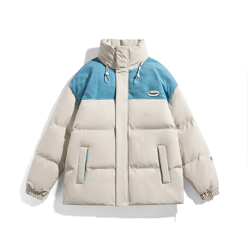 Herr vadderad Oversize quiltad Jacka med Hög ståkrage och Contrasting Axel Panel