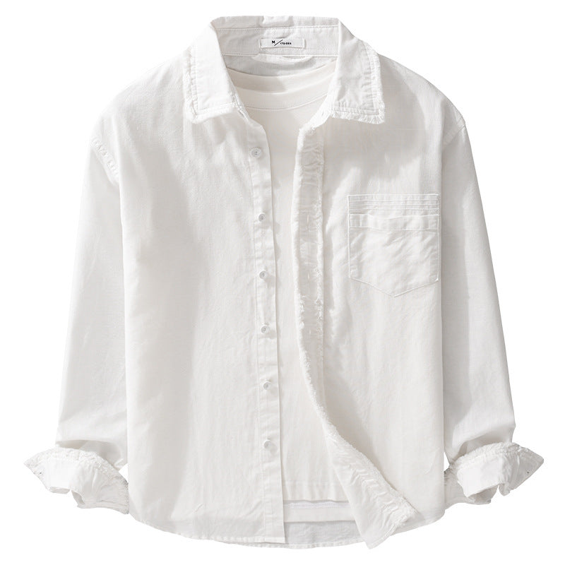 Herr Fringe Overshirt Tillverkad av Bomullsblandning med Bröstficka och Knapp Slå