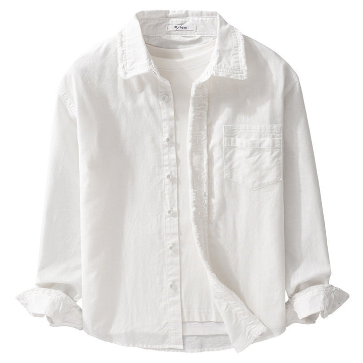 Herr Fringe Overshirt Tillverkad av Bomullsblandning med Bröstficka och Knapp Slå
