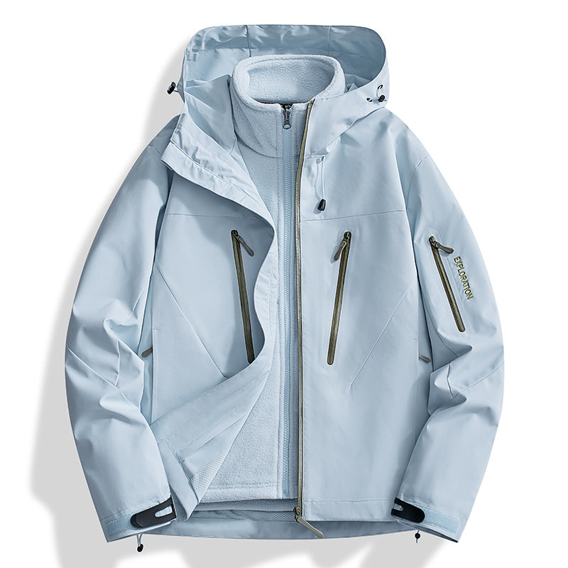 Herr two-in-one softshell utomhusjacka med avtagbar fleece inner jacka och vattentät dragkedjas