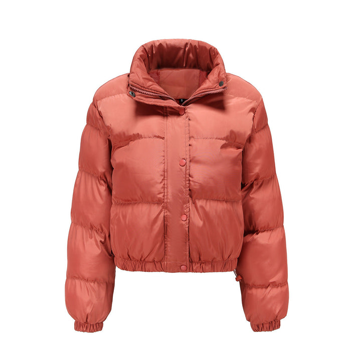 Dam kort quiltad vinterjacka med ståkrage och drawstring