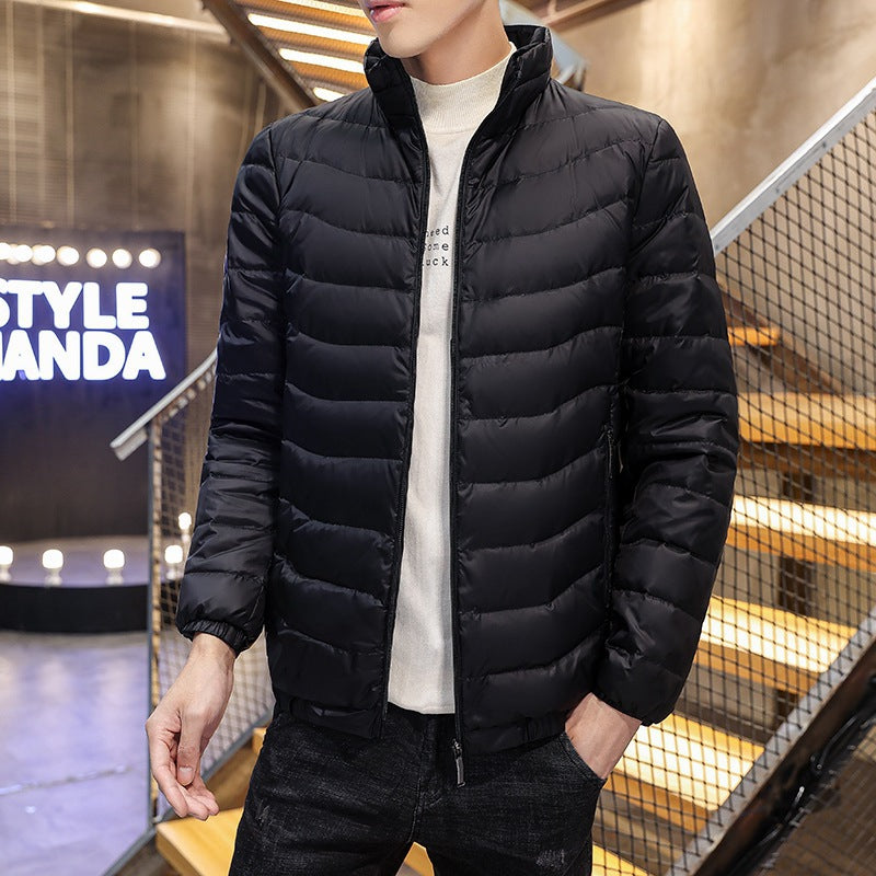 Herr Lätt Quiltad Down-Look Jacka med Stående Krage