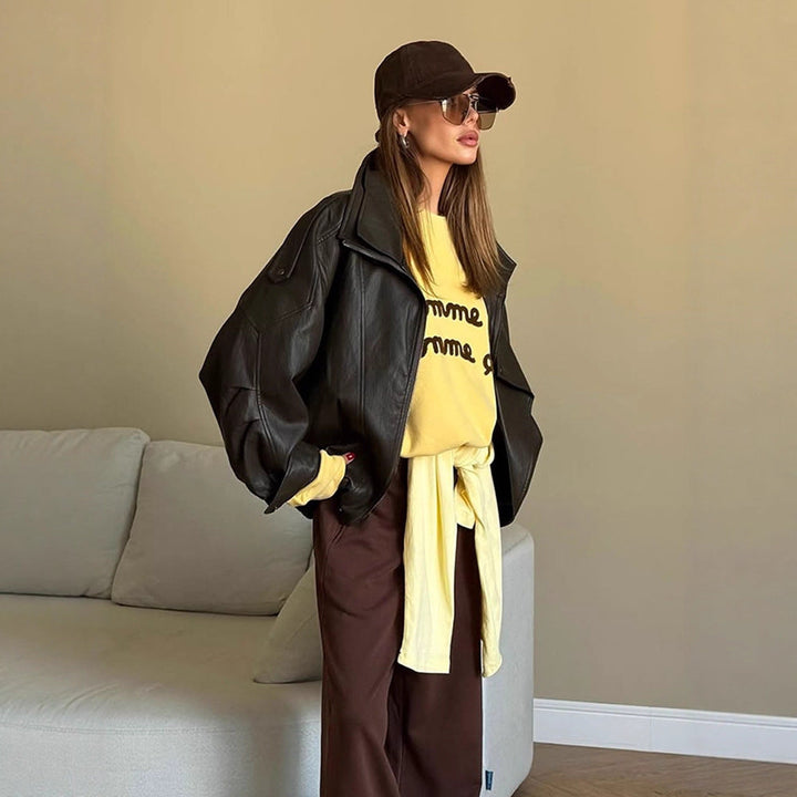 Dam oversize Läder Jacka