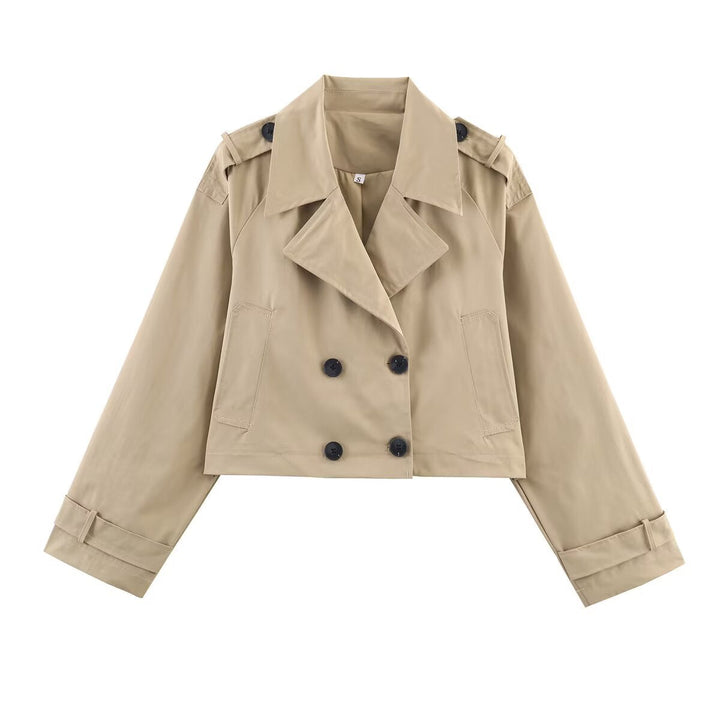 Dam Kort Skärning Trenchcoat i Boxig Skärning med Double-Breasted och Shoulder Straps