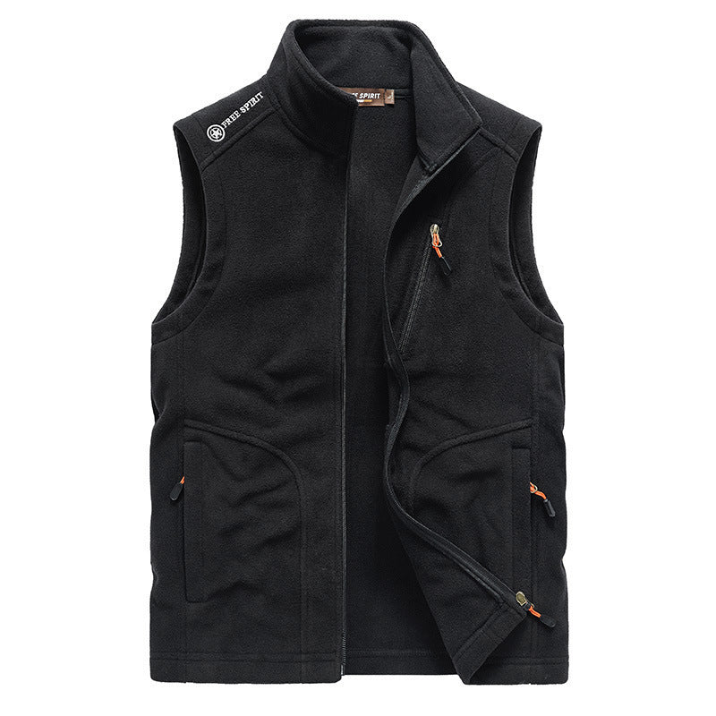 Herr Fleece Väst med Stående Krage, Zip Fickor och Vindskyddande Fram