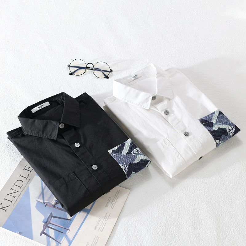 Herr Lätt Bomull Overshirt med Contrasted Utanpå Bröstficka i Layering Stil