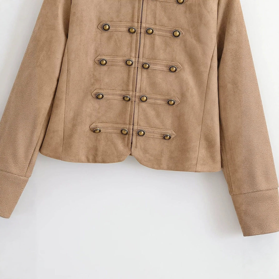 Dam Military Inspired Kort Jacka i Suede Look