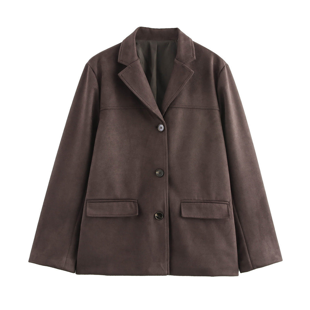 Dam Elegant Velvet Look Blazer Jacka med Lapel Krage och Patch Fickor