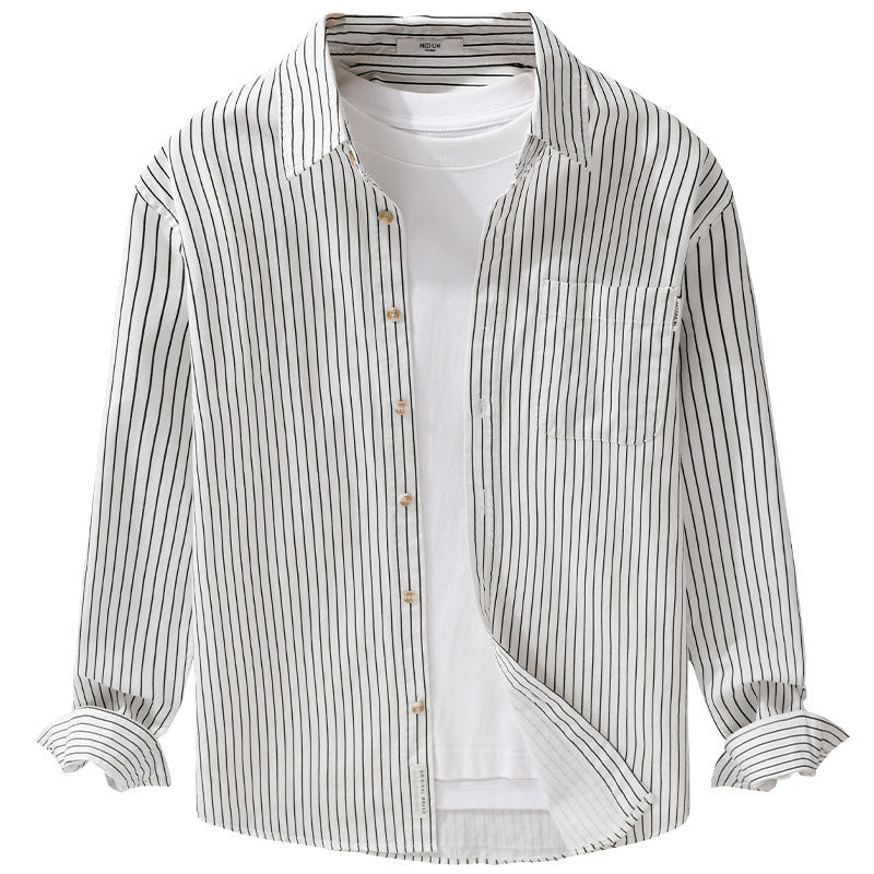 Herr Skjortjackas-Cut med Fin Pinstripe och Mjuk Bomullsblandning